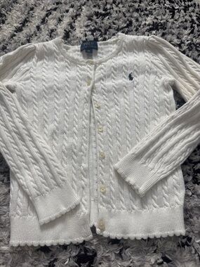 Polo by Ralph Lauren White Cable Knit Cardigan with Navy Pony
